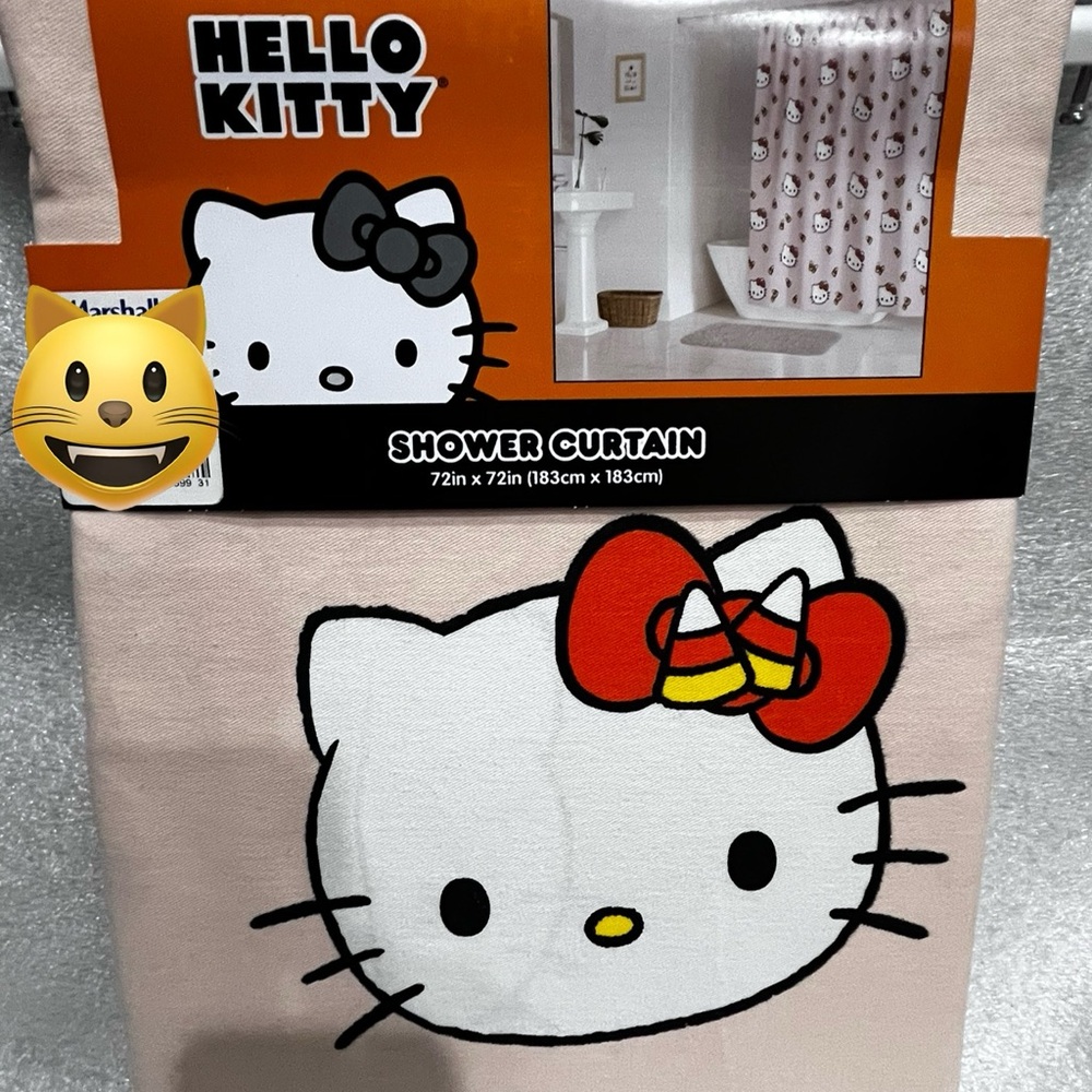 Sanrio Hello Kitty candy corn bow Halloween themed shower curtain